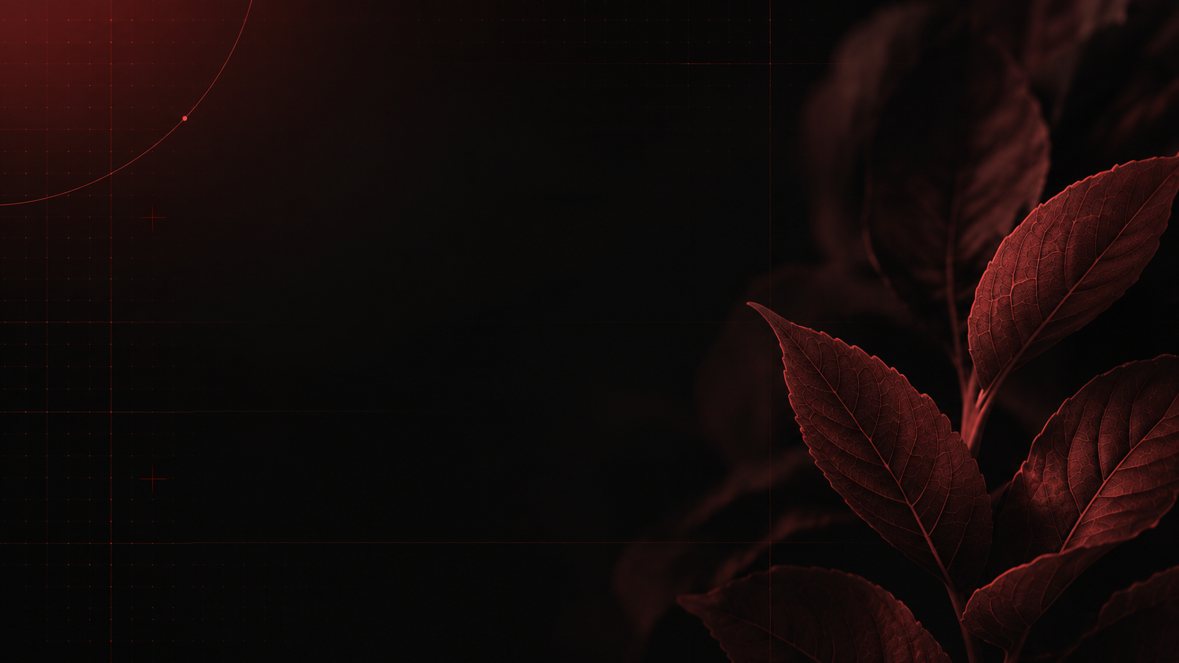 Red-tinted plant leaves overlaid with a technical data grid, representing AI-driven cost optimization