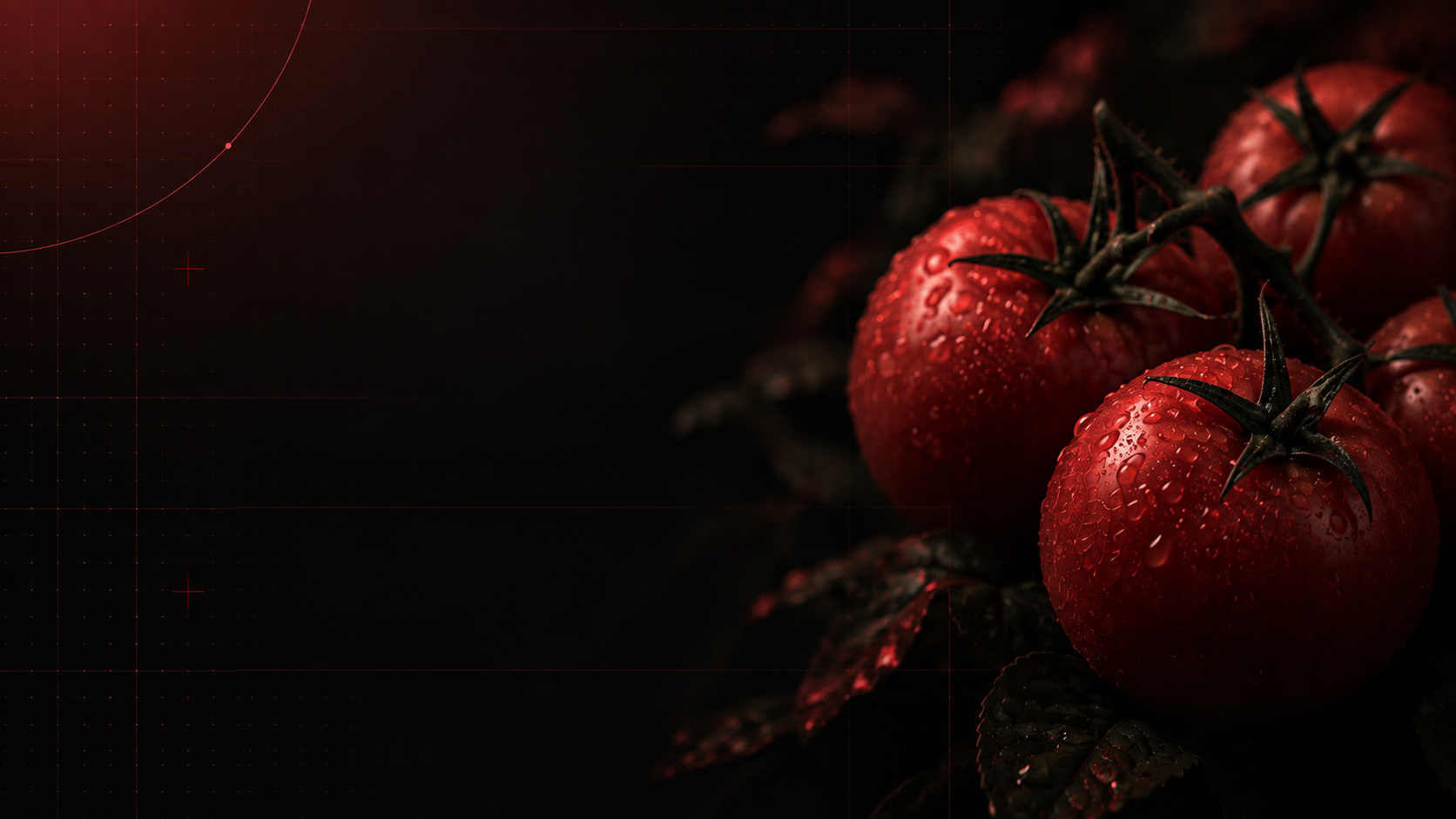 Red-tinted ripe tomatoes on the vine, representing reduced spoilage through predictive inventory management