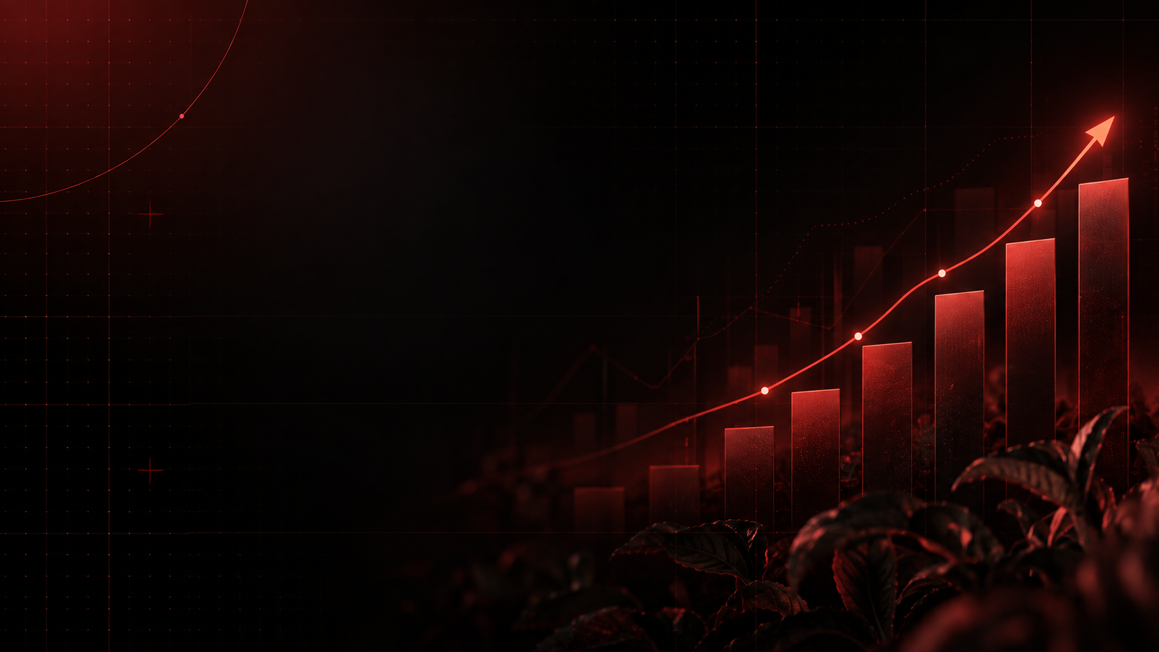 A rising bar chart and trend arrow over crop leaves, representing higher profits from direct market access
