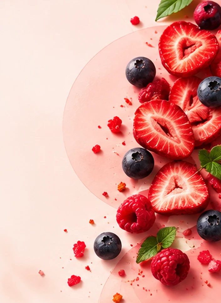 Freeze-dried strawberries, raspberries and blueberries