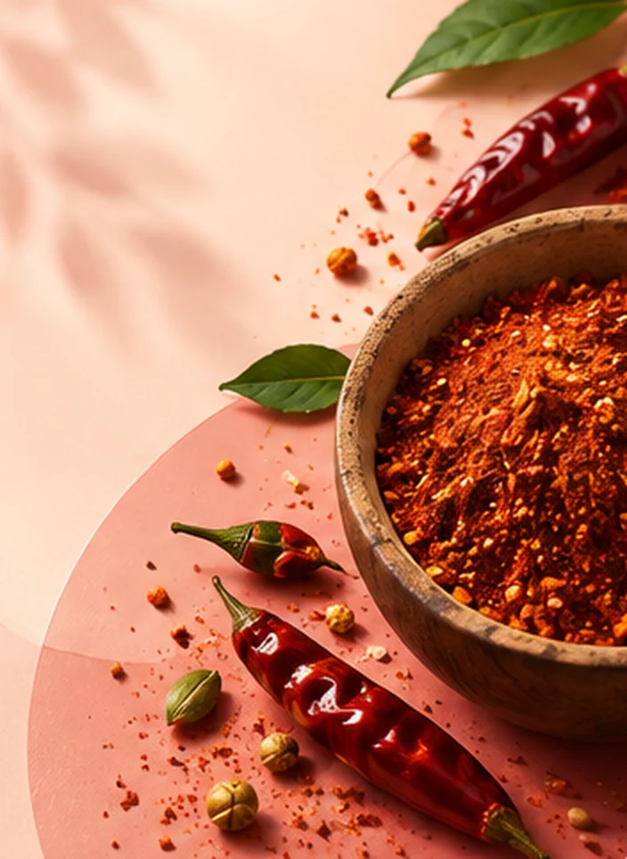 A bowl of masala blend with dried red chillies