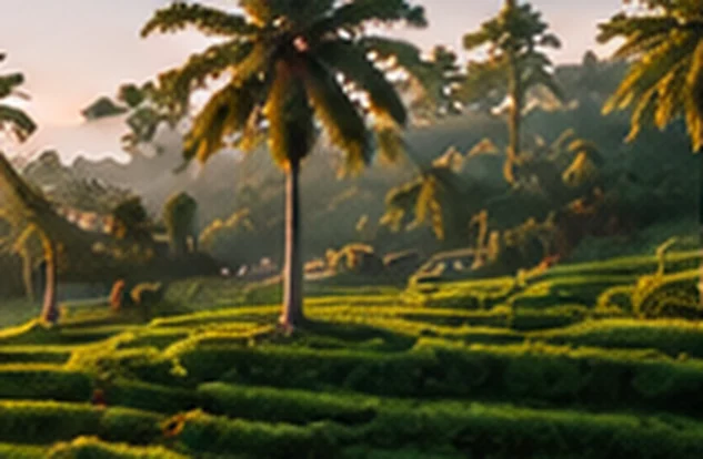 Terraced farmland in India at sunrise