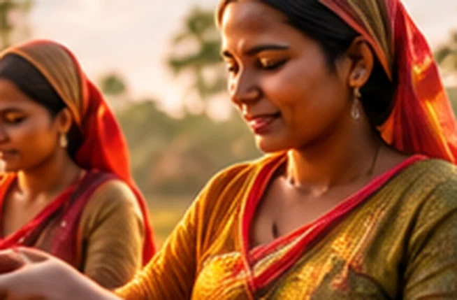 Women farmers sorting produce